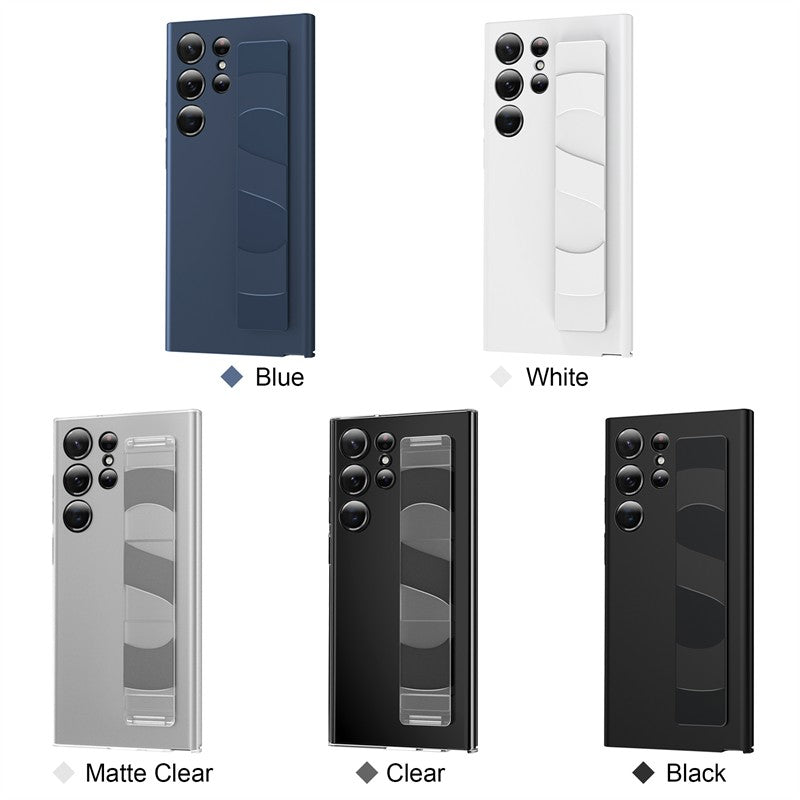 Funda de silicona elástica de lujo con correa para la muñeca para Samsung Galaxy S25Edge S24 S23 Ultra Plus, cubierta fina transparente mate para PC dura a prueba de golpes