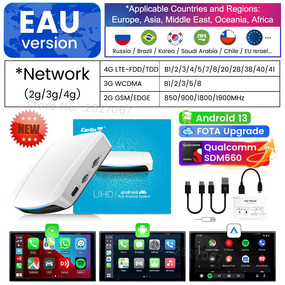 Caja de transmisión de video y TV con Android 13 CarPlay Ai Box SDM660 6225 CarlinKit HDMI inalámbrico para coche OEM 8G + 128G