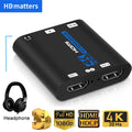 Divisor HDMI con extractor de audio HDR 4K 30Hz HDMI 1.4 1X2 Distribuidor divisor con audio auxiliar de 3,5 mm para PS5 Xbox Apple TV