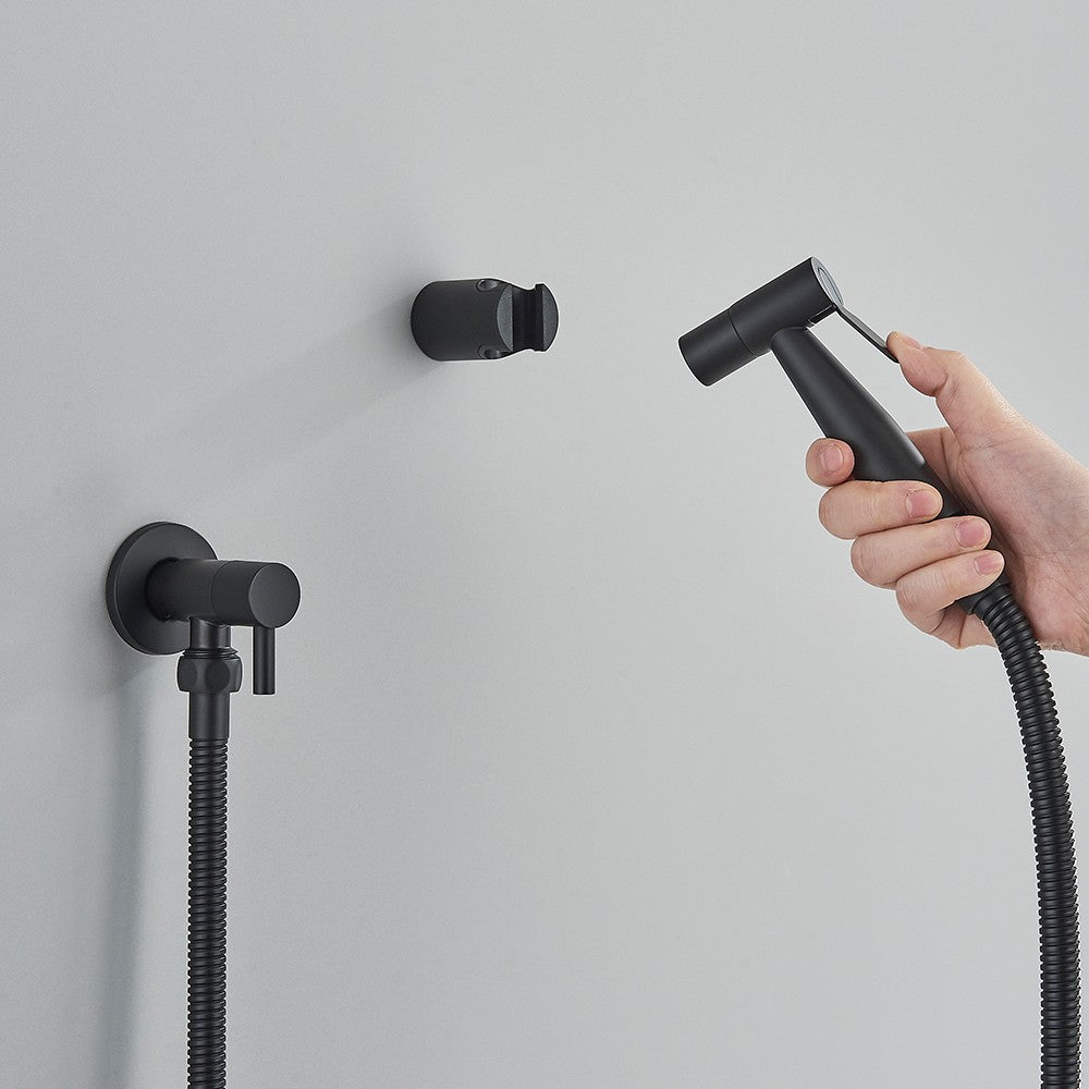 Grifo rociador de bidé negro, grifo individual de agua fría de acero inoxidable para baño, válvula Shattaf, juego de chorro montado en la pared