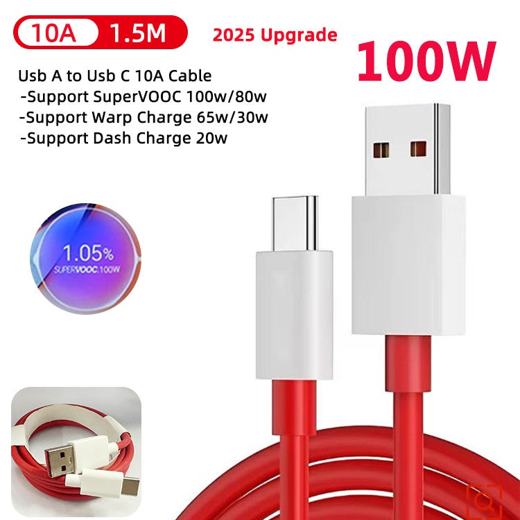 Cable Original OnePlus Warp Supervooc USB Tipo C 100w 80w 65w, Cable de Carga Rápida para OnePlus 13 11 10 Pro 9 8t Nord 5 3 Lite 2t CE