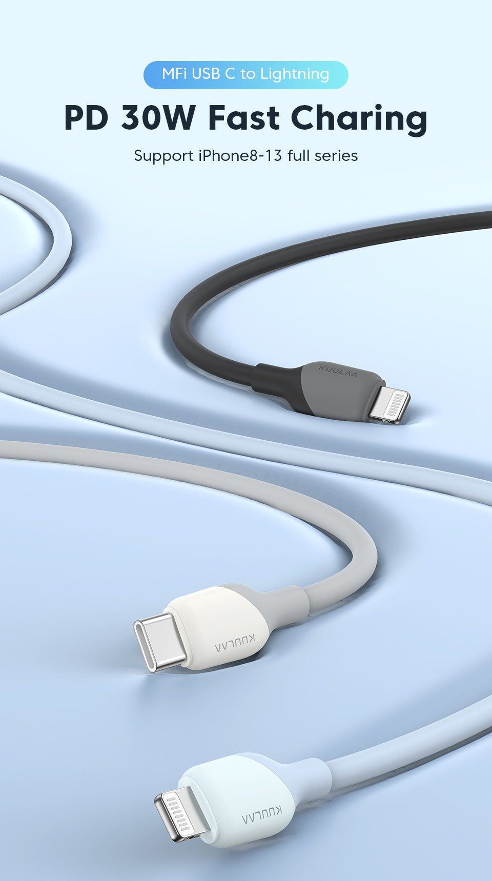 KUULAA Cable USB C a Lightning MFi para iPhone Cable de carga rápida PD 30W USB tipo C para iPhone 14 13 12 11 Pro Max X XS XR 8