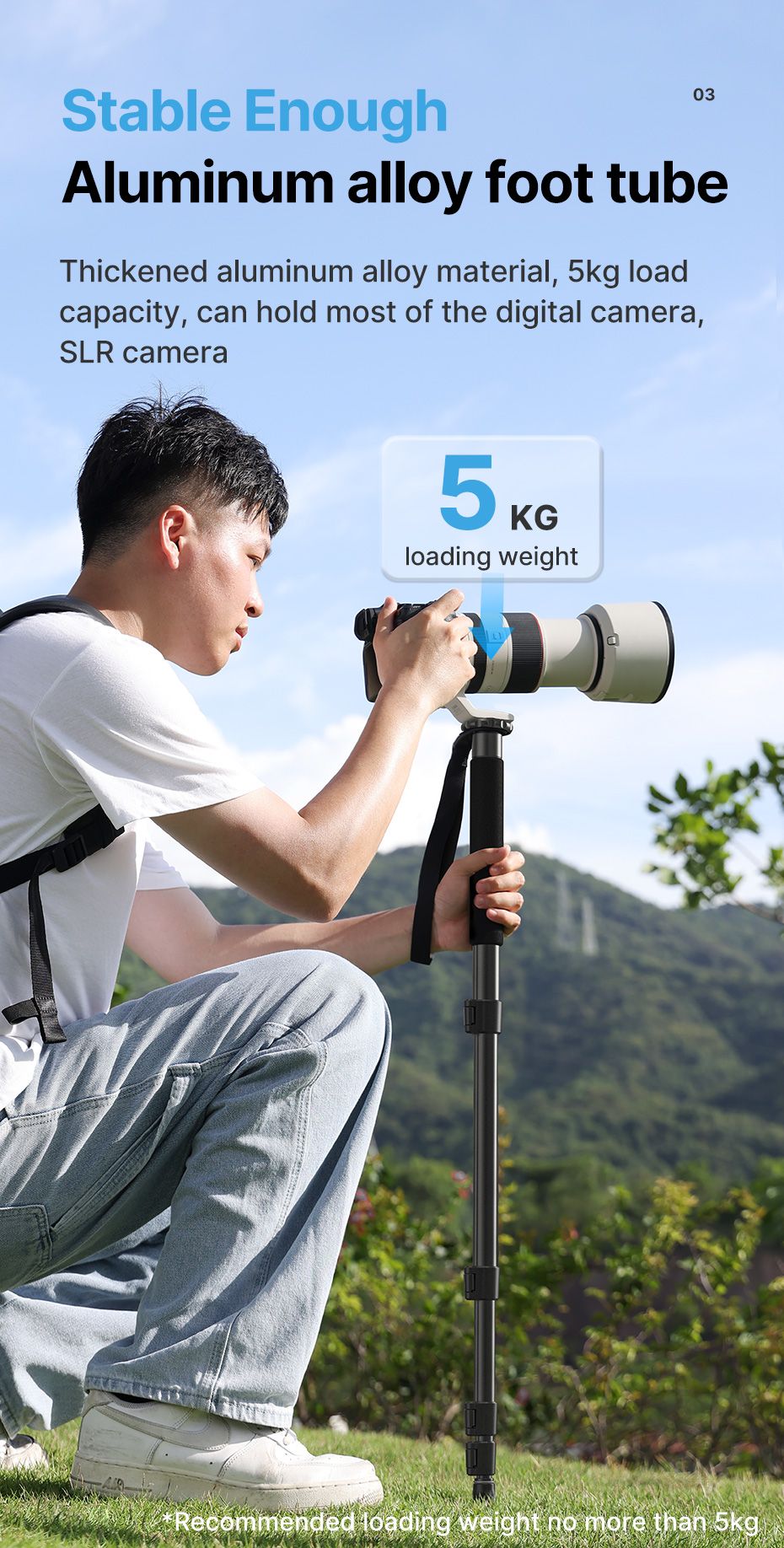 Ulanzi-trípode de aluminio para cámara DSLR, ligero de 1/4 monopié/3/8 pulgadas, palo de Selfie de viaje y senderismo, máx. 155cm, carga de 5KG