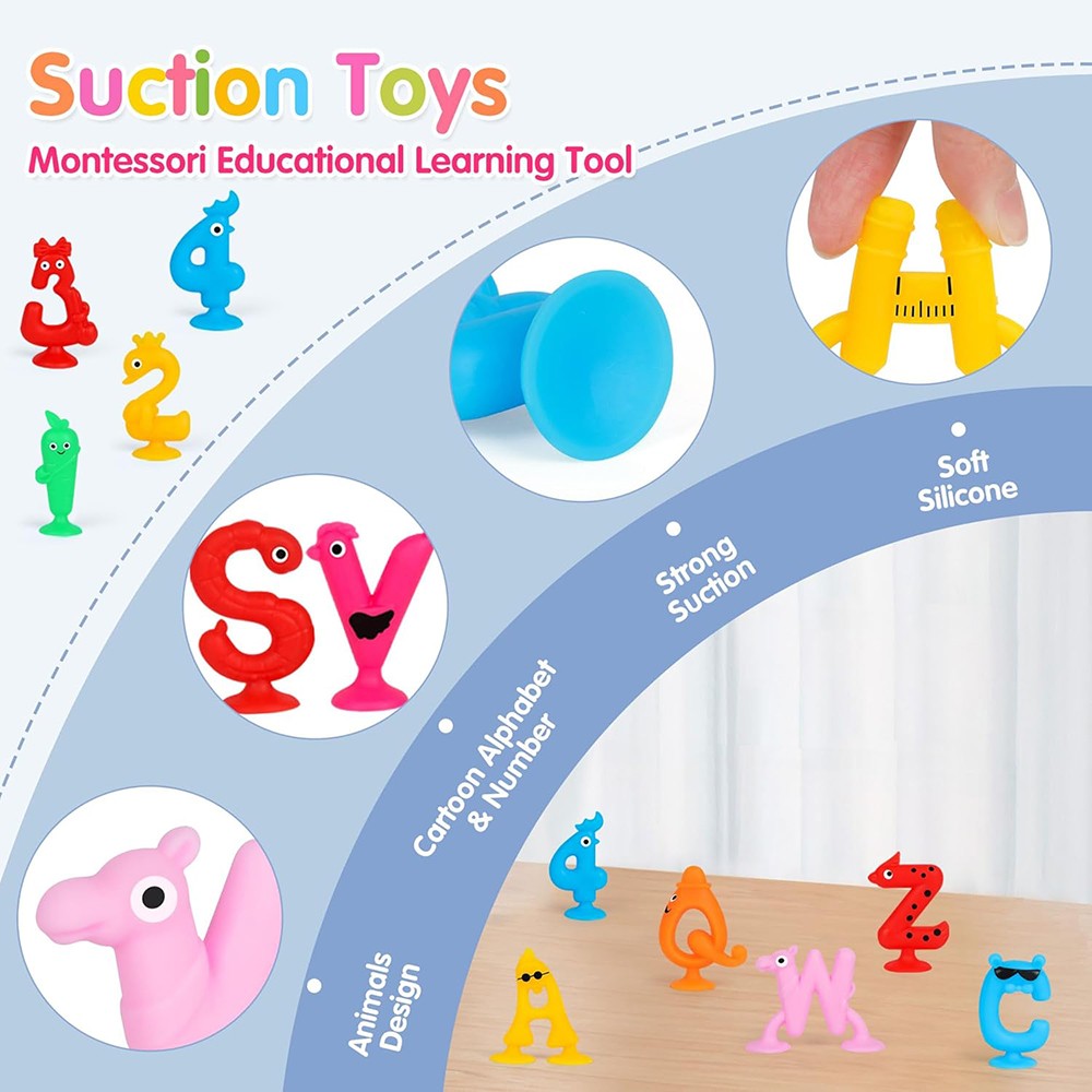 Juguete con ventosa de letras y números, juguete de bloques de construcción de silicona suave, juguete con ventosa sensorial para niños, juego interactivo para padres e hijos, juguete de baño