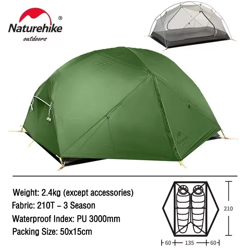 Carpa Naturehike Mongar 2 para Camping y Playa, Nailon 20D Impermeable, Carpa para 2 Personas, Mongar UL Ultraligera, Carpa de Senderismo para 3 Estaciones
