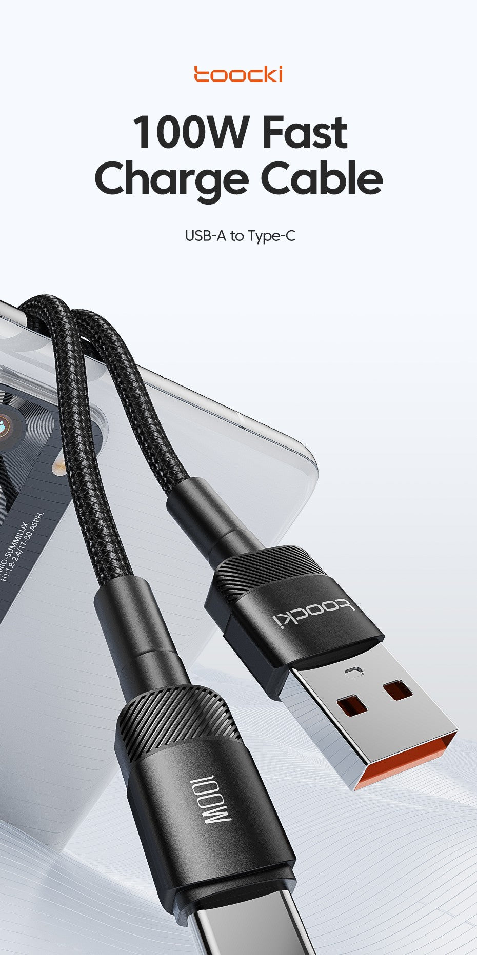 Toocki 100W Cable USB C carga súper rápida 1M 2M Cable cargador tipo C para Huawei Honor Samsung Xiaomi USBC Cable de carga de datos