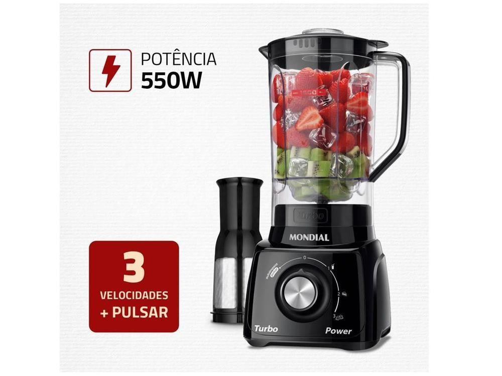 Licuadora Mondial Turbo Power L-99 FB Negra con Filtro, 3 Velocidades, 550W - 110V