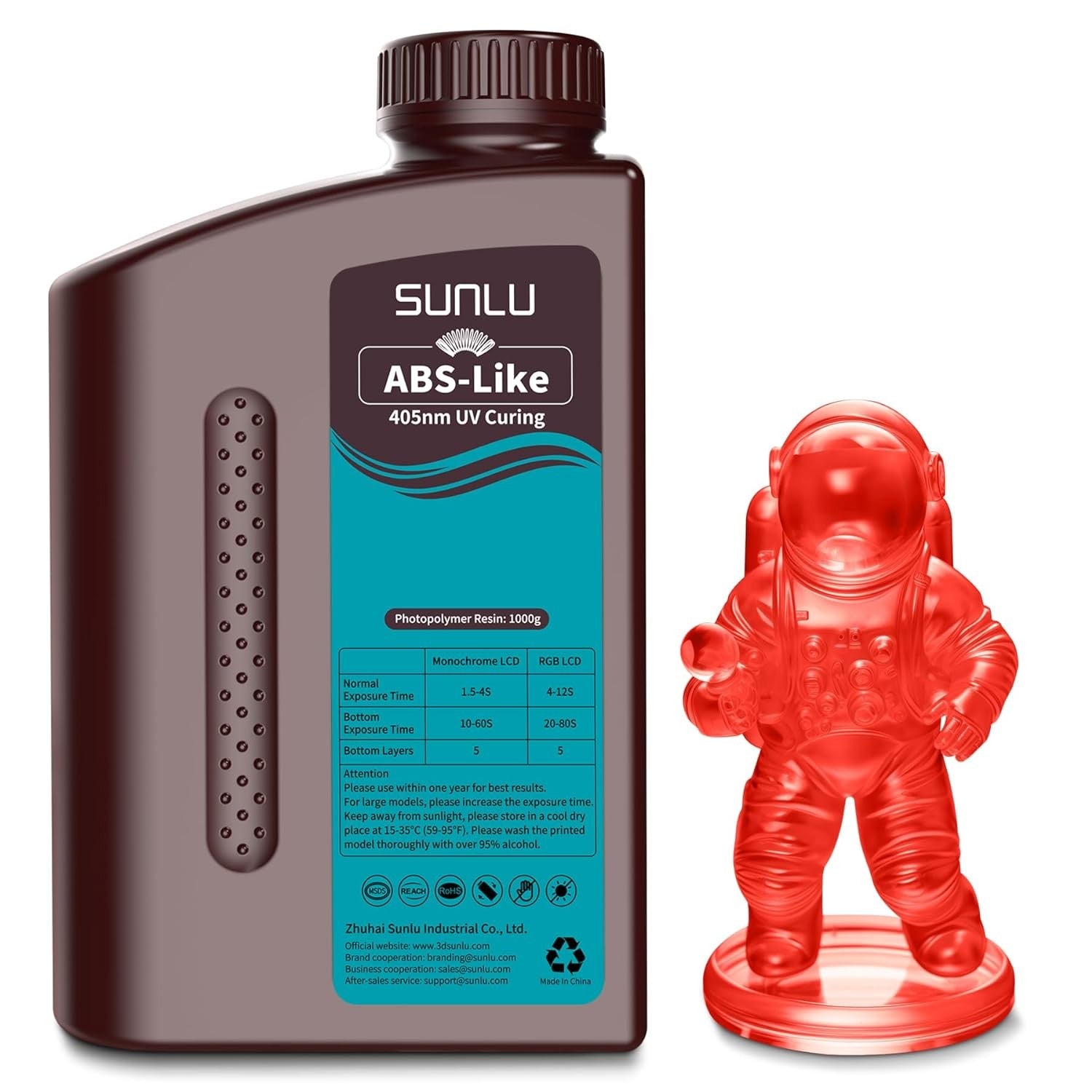 SUNLU 1KG ABS como/resina ABS lavable con agua 1000G/botella 405nm resina fotopolímero de curación UV rápida para Material de impresora LCD 3D