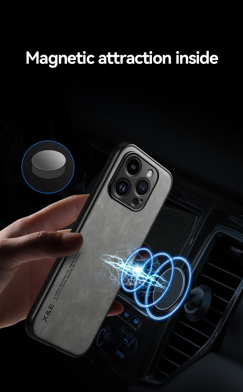 Funda de cuero de lujo para iPhone 16 Pro Max, funda con placa de Metal, soporte para coche, funda para iPhone 16 Pro 16Plus