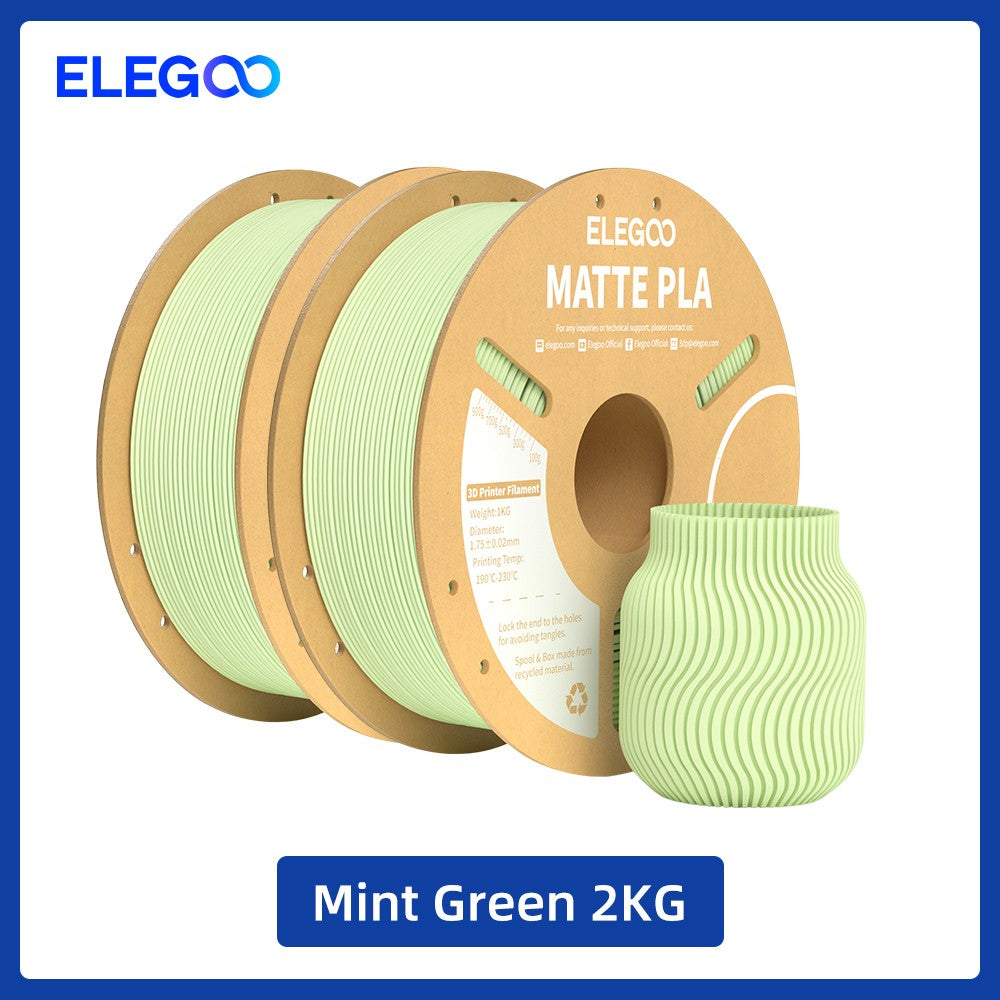 Filamento PLA Mate ELEGOO 1KG, 1.75mm para Impresora 3D FDM, Precisión Dimensional +/- 0.02mm, Bobina de Cartón de 1kg (2.2lbs)