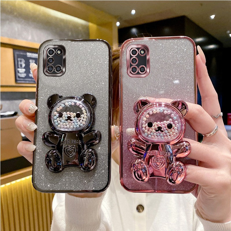 A 31 A 51 A 71 Glitter Bling Bear funda de silicona con soporte para teléfono para Samsung Galaxy A31 A51 A71 4G chica mujer soporte contraportada