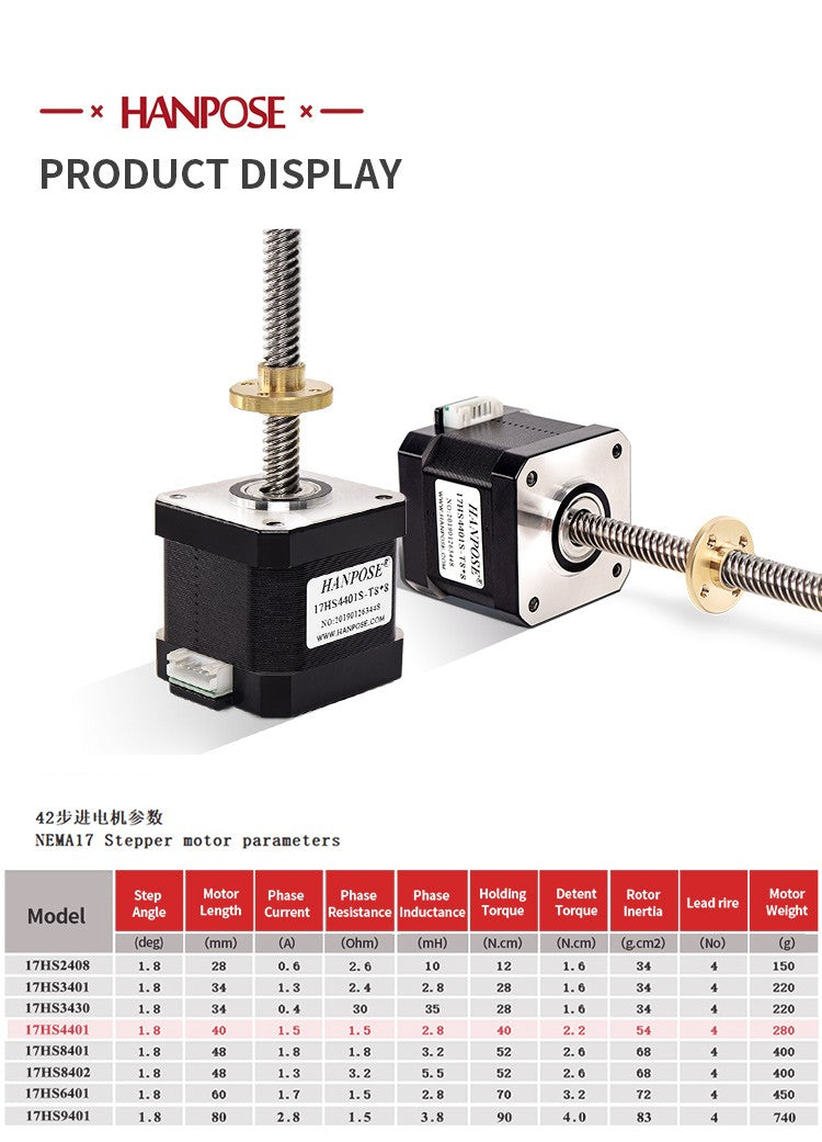 Motor paso a paso Nema17 40mm 1.5A 42 17HS4401S-T8 * 8 300mm varilla de tornillo Motor Z lineal con tornillo de avance Trapezoidal para impresora 3D
