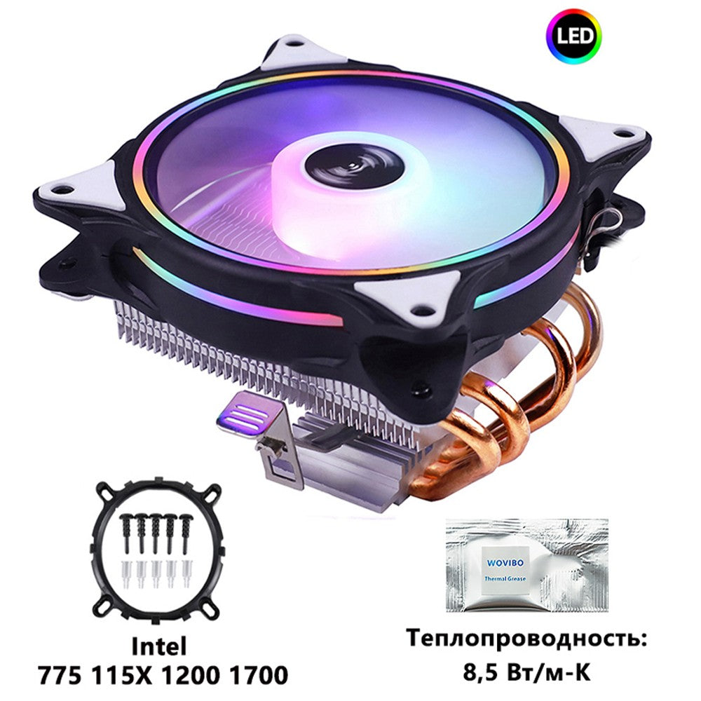 Enfriador de CPU, 4 tubos de disipación de calor, 120 mm, perfil bajo, 4 pines, LGA 115X 1200 1700 2011 X79 X99, AM4 AM5