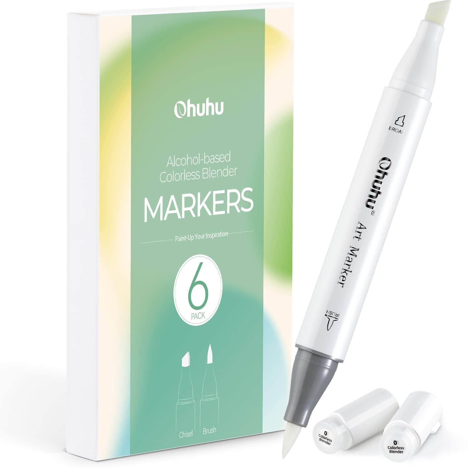 Ohuhu Honolulu Licuadora incolora, paquete de 6 rotuladores, tinta a base de alcohol No.0, licuadora transparente para agregar reflejos, borrado de texturas