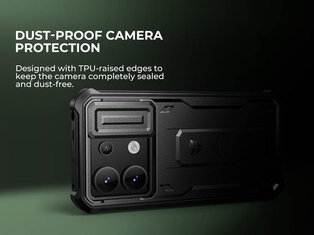 Funda Resistente a Impactos para Redmi Note 13 Pro 5G con Cubierta Deslizante Integrada para la Cámara y Protector de Pantalla Integrado con Soporte