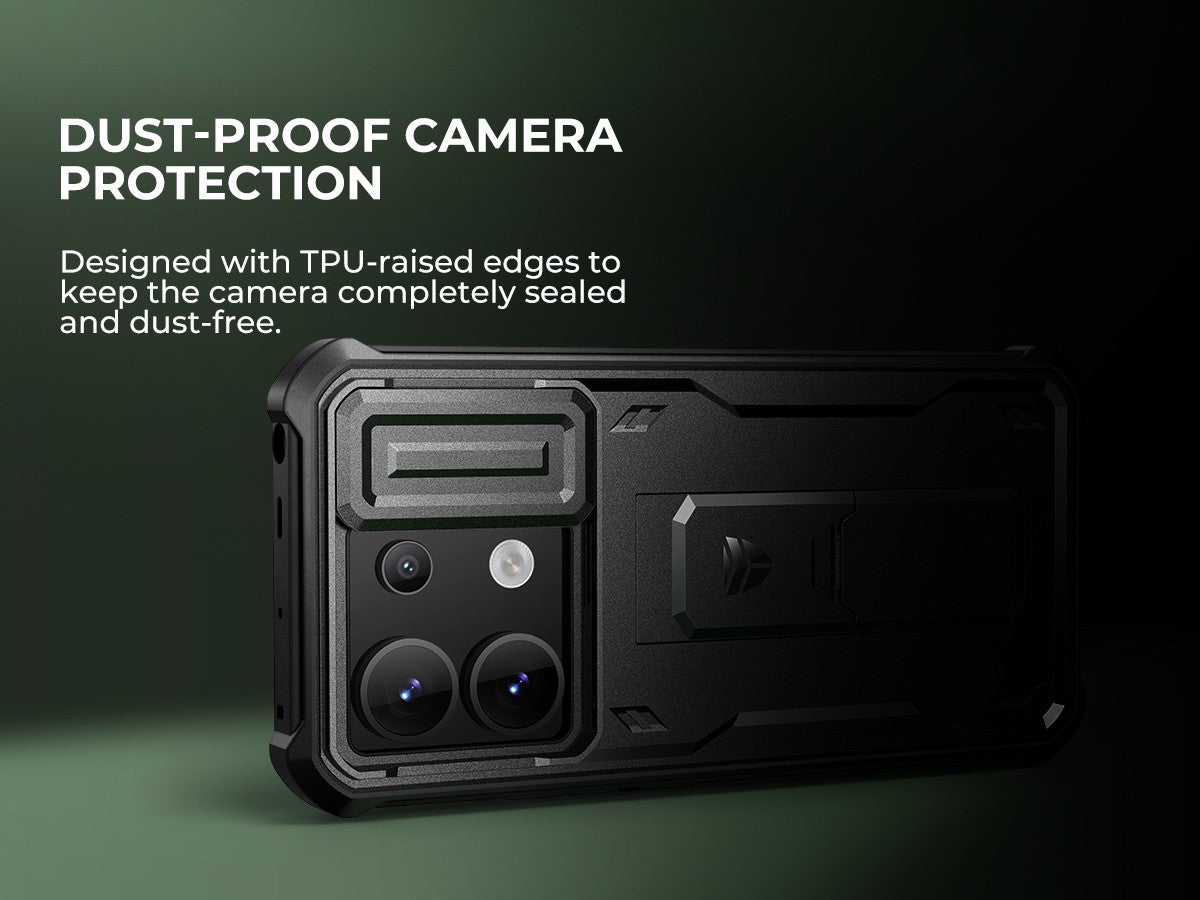 Funda Resistente a Impactos para Redmi Note 13 Pro 5G con Cubierta Deslizante Integrada para la Cámara y Protector de Pantalla Integrado con Soporte