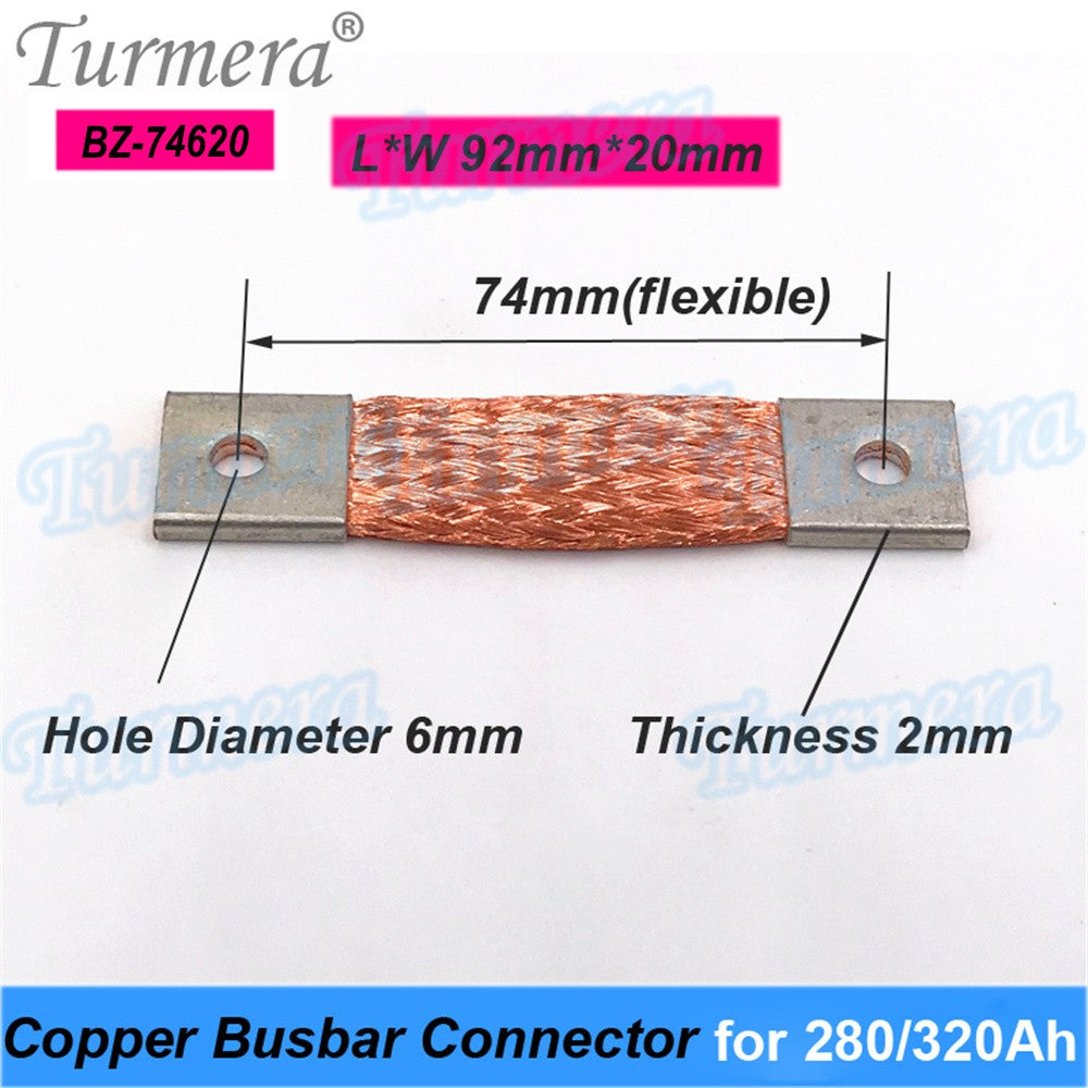 Turmera-batería Lifepo4 de 12V, conector de cobre Flexible, 56mm, 74mm, 2mm, 400A, para uso en batería Lifepo4 de 200Ah, 230Ah, 280Ah, 320Ah