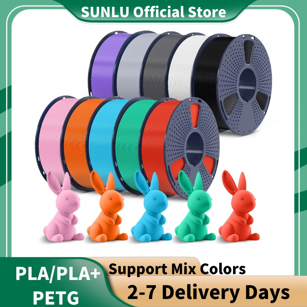 Filamentos SUNLU PLA PETG PLA Plus, 10 rollos de filamento 3D, 1 KG/rollo, 1,75mm, 100% líneas de filamento, ordenadamente para impresión 3D de la UE y EE. UU.