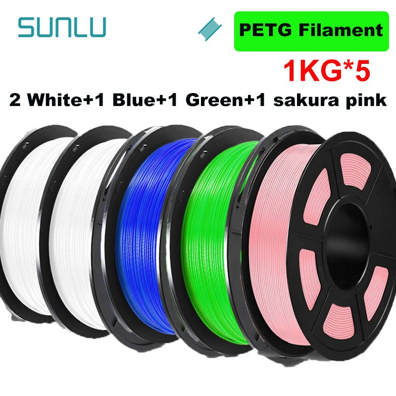 SUNLU Filamento PLA/PETG/PLA PLUS/Transparente de 5 kg, 1.75 mm, 5 Rollos de 1 kg, Filamento 3D para Impresora y Bolígrafo 3D, Enrollado Cuidadosamente