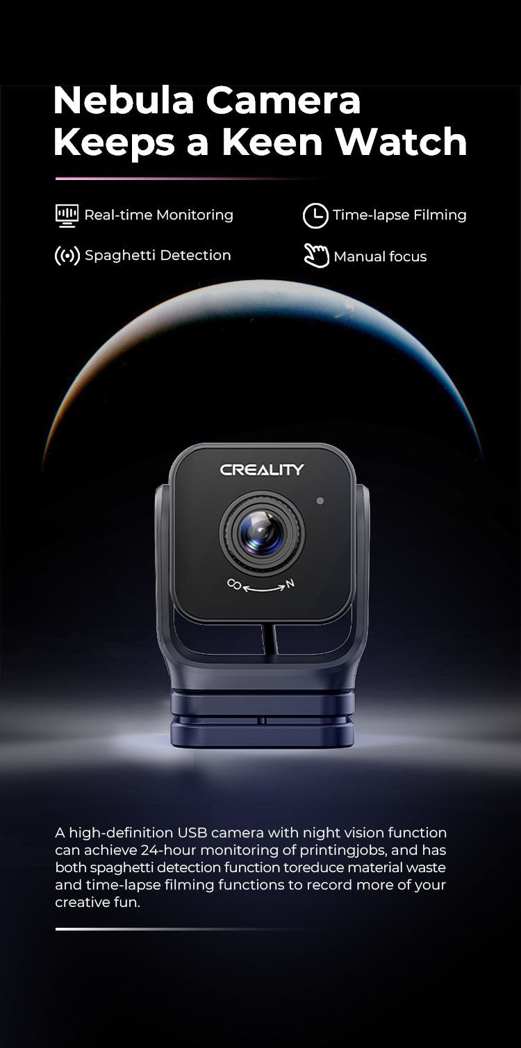 Cámara Creality Nebula Cámara USB de alta definición con función de visión nocturna de filmación de lapso de tiempo para Ender 3 V3 KE/Halot Mage Pro