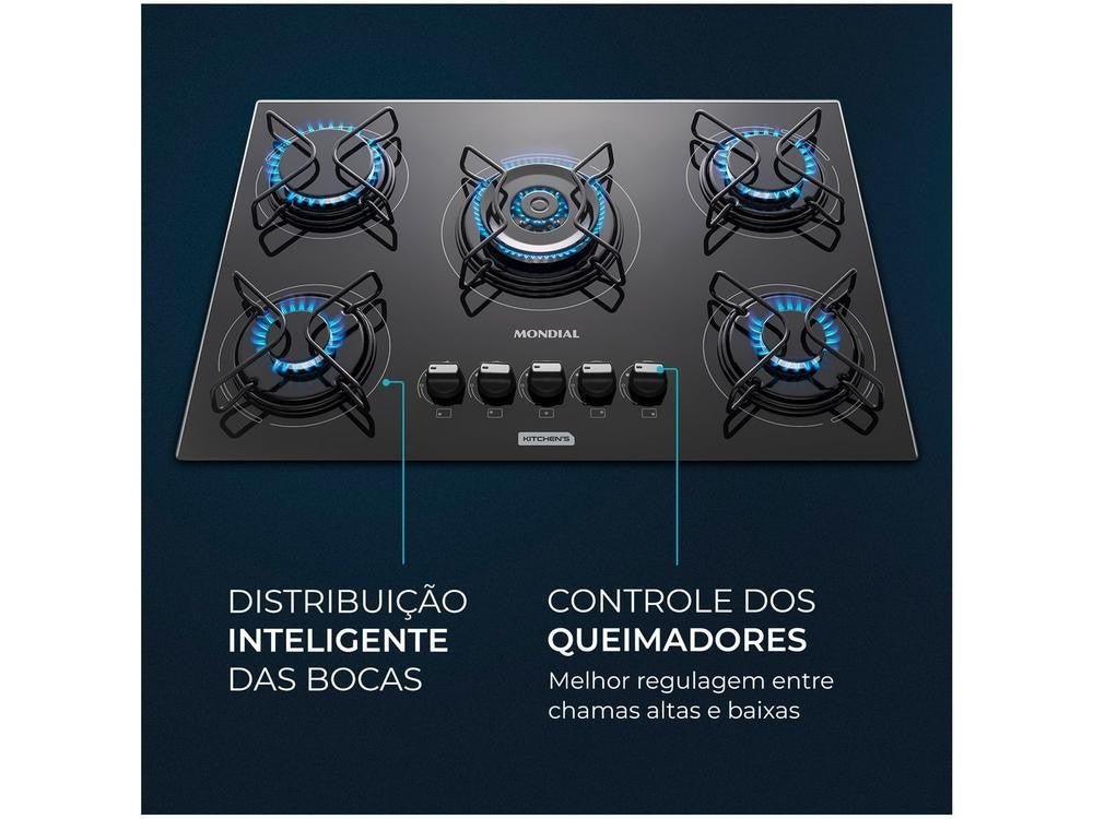 Cooktop 5 Bocas Mondial Gas LPG Black-Bivolt