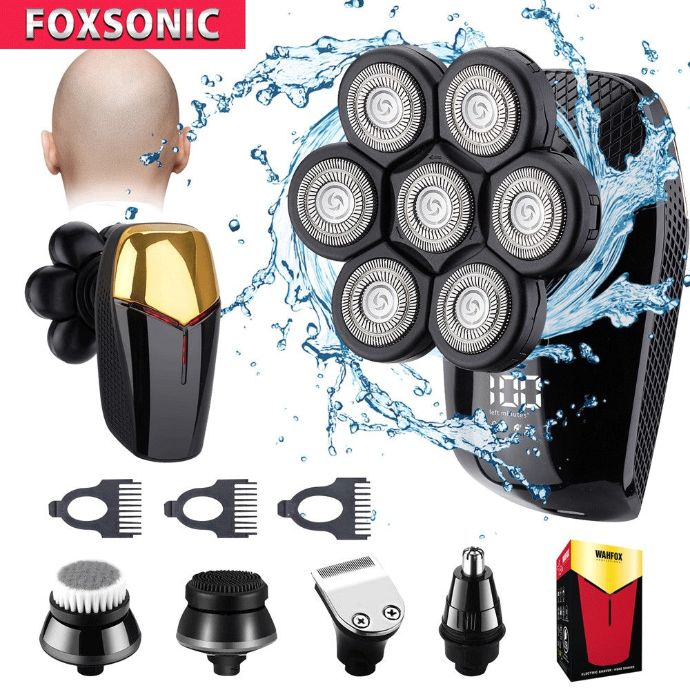 FOXSONIC-Afeitadora para hombre 7D independiente, 7 cortadores, cabezal flotante, maquinilla de afeitar eléctrica resistente al agua, recortadora de barba para hombre