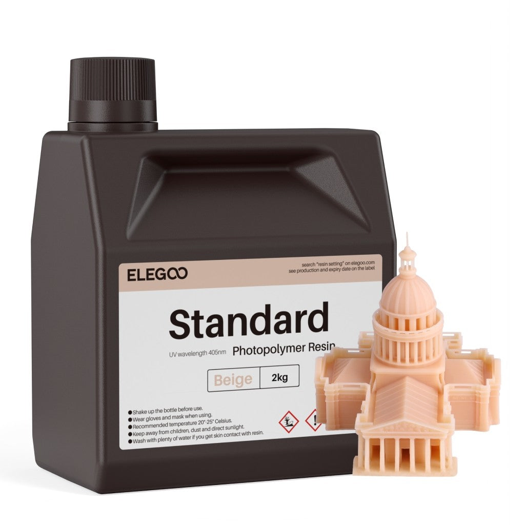 Resina para Impresora 3D ELEGOO, 2 kg, 405 nm, Resina Fotopolímera Estándar de Curado UV para Impresión 3D LCD, Alta Precisión, Bajo Olor, Gris 2000 g