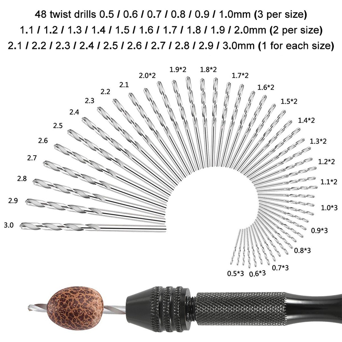 49 Uds. Juego de taladro Manual de 0,2-3,4mm, Mini broca Manual de aluminio, joyería artesanal, taladro Manual, herramientas de carpintería, broca, herramienta de perforación
