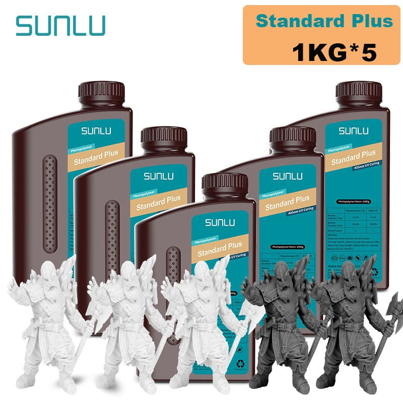 Resina SUNLU 5KG Standard Plus/14K, 1KG/Botella, Resina Fotopolímera de Curado Rápido UV de 405nm para Impresora 3D LCD
