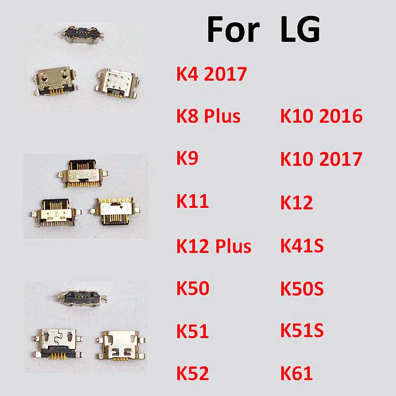 Conector de puerto de carga USB, Base de enchufe para LG K4 K8 K9 K10 K11 K12 K41S K50 K50S K51 K52 K61 Plus, 10 Uds.