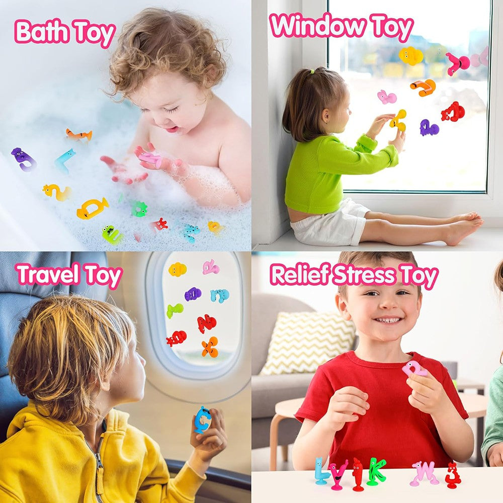 Juguete con ventosa de letras y números, juguete de bloques de construcción de silicona suave, juguete con ventosa sensorial para niños, juego interactivo para padres e hijos, juguete de baño