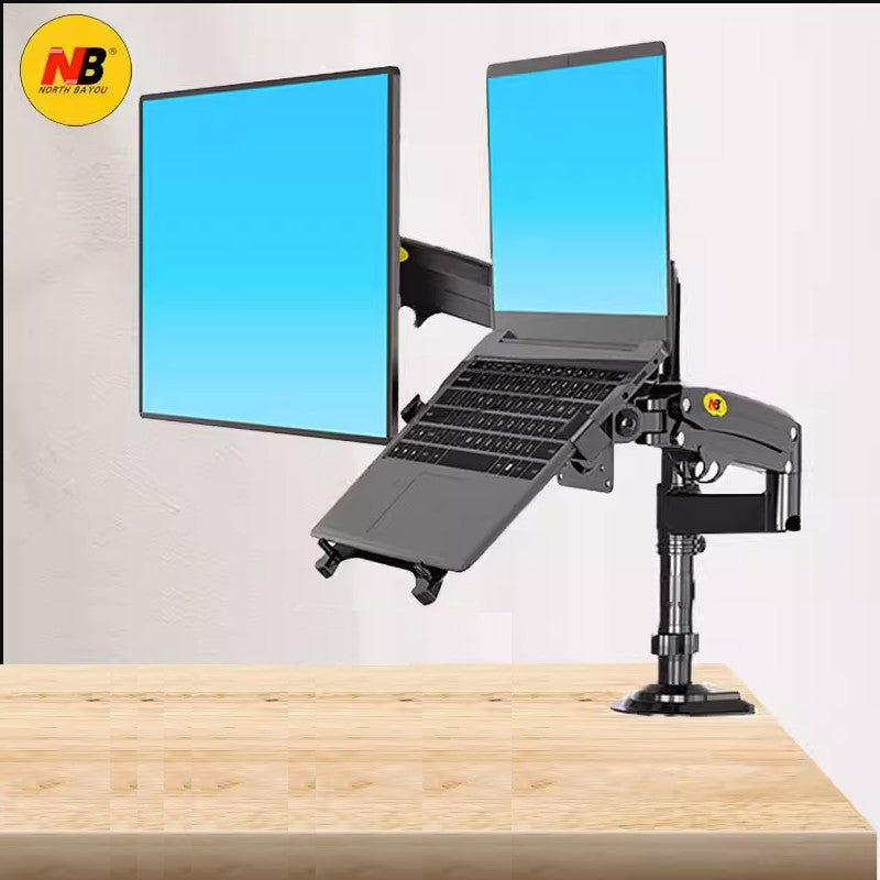 Soporte de Escritorio para Monitor LCD NB H180 FP-2 de 17'-27' + Soporte para Laptop de 10'-17' con Resorte de Gas, Movimiento Completo, 2-12 kg, Abrazadera de Doble Brazo