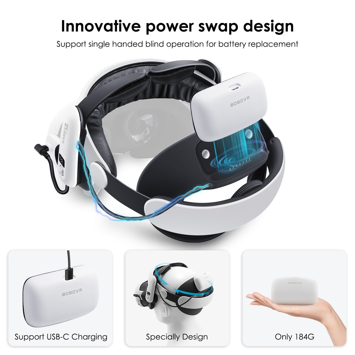 Correa para la cabeza BOBOVR para Meta Quest 3S VR S3 Pro Super Strap M3 Max con batería B100, M3 Pro con correa Halo de batería B2 M3 Mini