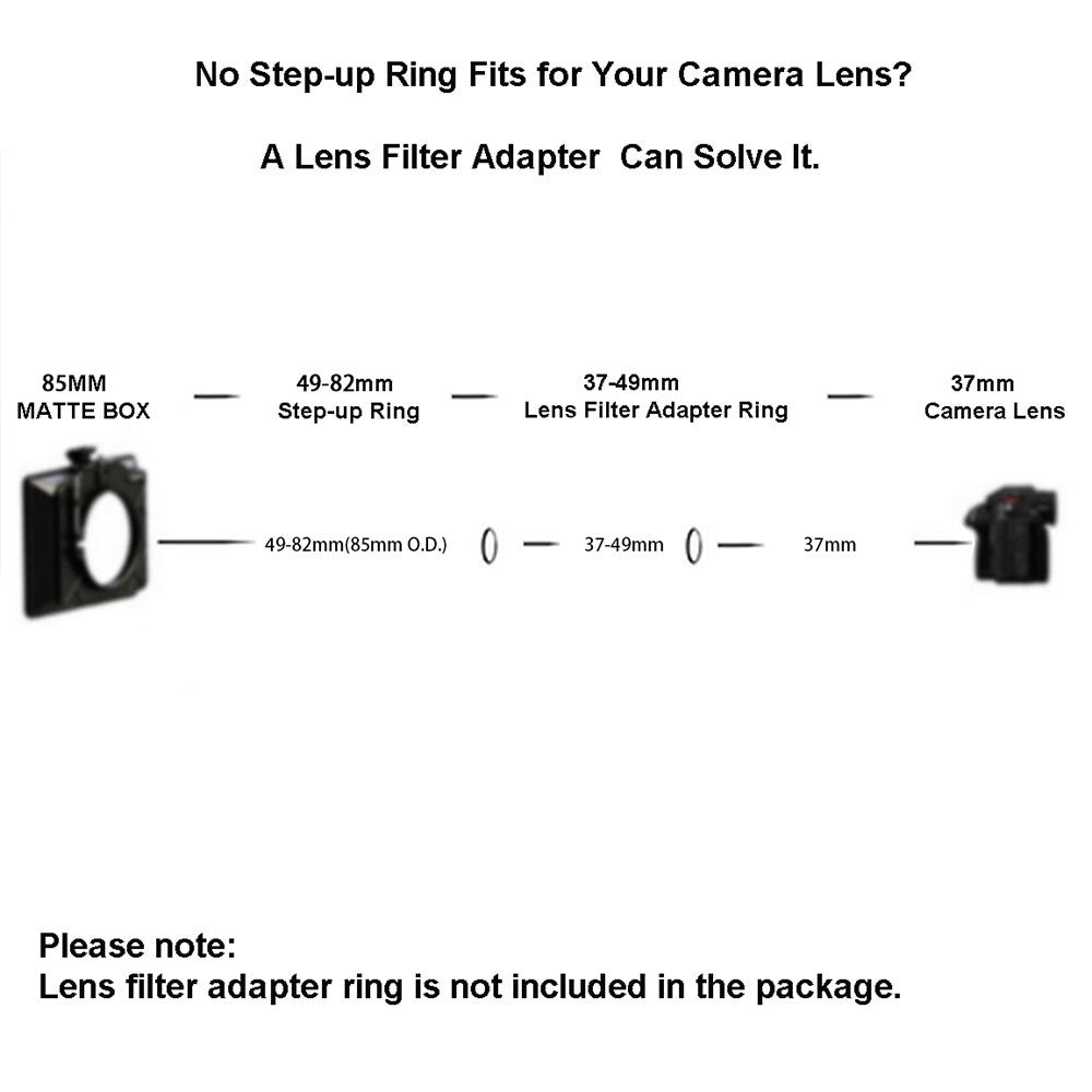 Adaptador de Matte Box para Lentes de 44/46/48/49/52/54/55/58/60/62-77mm / 80mm, Anillo Adaptador de Filtro, Anillo Reductor de 80mm