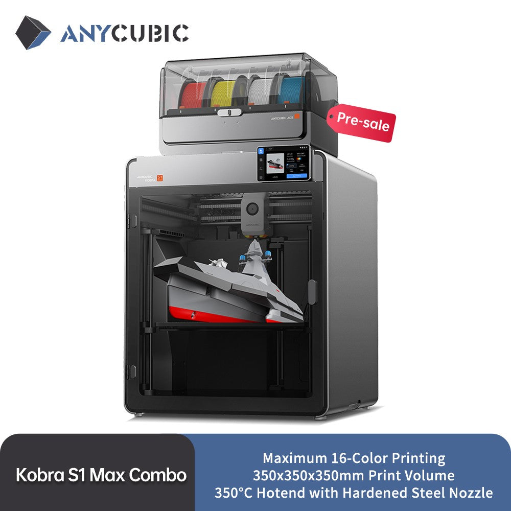 Impresora 3D Anycubic Kobra S1 Max Combo Multicolor, Velocidad Máxima de 600 mm/s con 350 ?   Boquilla de Acero Endurecido para Hotend, 350×350×350 mm