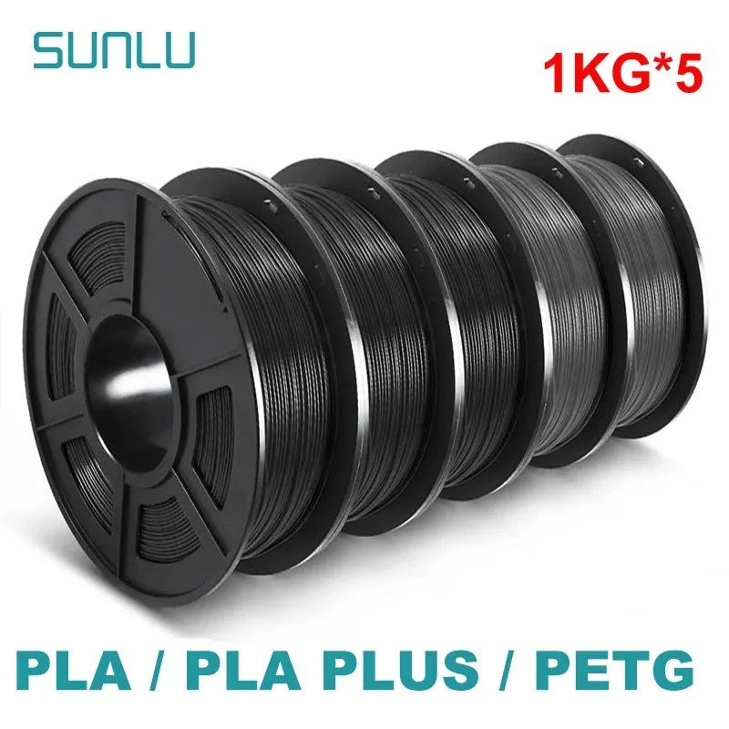 SUNLU Filamento PLA/PETG/PLA PLUS/Transparente de 5 kg, 1.75 mm, 5 Rollos de 1 kg, Filamento 3D para Impresora y Bolígrafo 3D, Enrollado Cuidadosamente