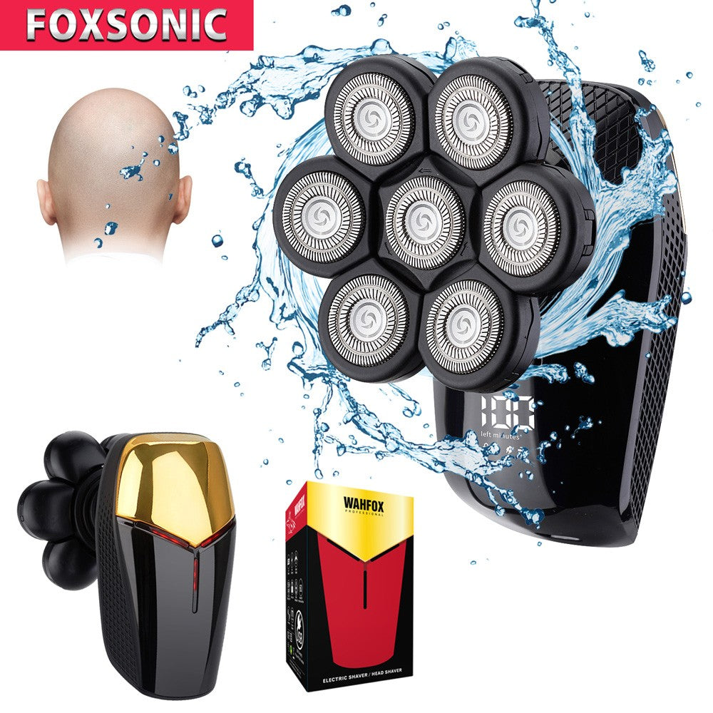 FOXSONIC-Afeitadora para hombre 7D independiente, 7 cortadores, cabezal flotante, maquinilla de afeitar eléctrica resistente al agua, recortadora de barba para hombre