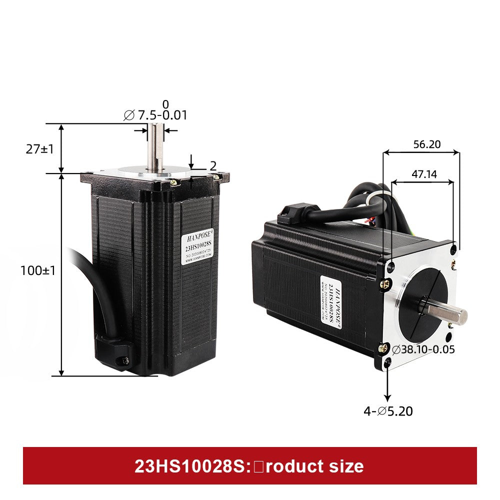 Motor paso a paso HANPOSE 23, modelo 23HS4128 23HS5128 23HS5628 23HS7628, diámetro del eje 8 mm, sistema de cuatro cables, motor serie 57.
