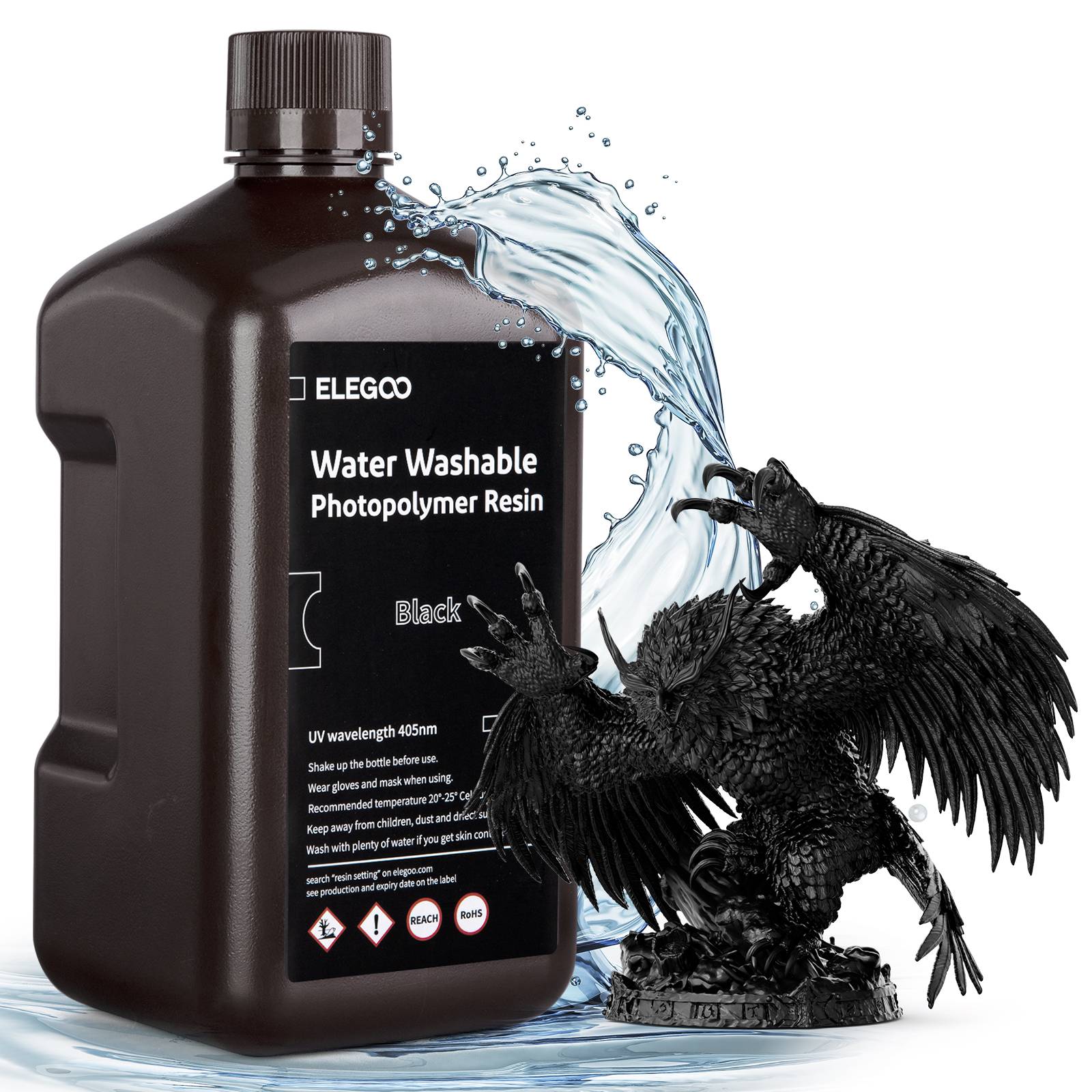 Resina para Impresora 3D ELEGOO, 2 kg, 405 nm, Curado UV, Lavable con Agua, para Impresión 3D LCD, Alta Precisión, Bajo Olor, Gris 2000 g