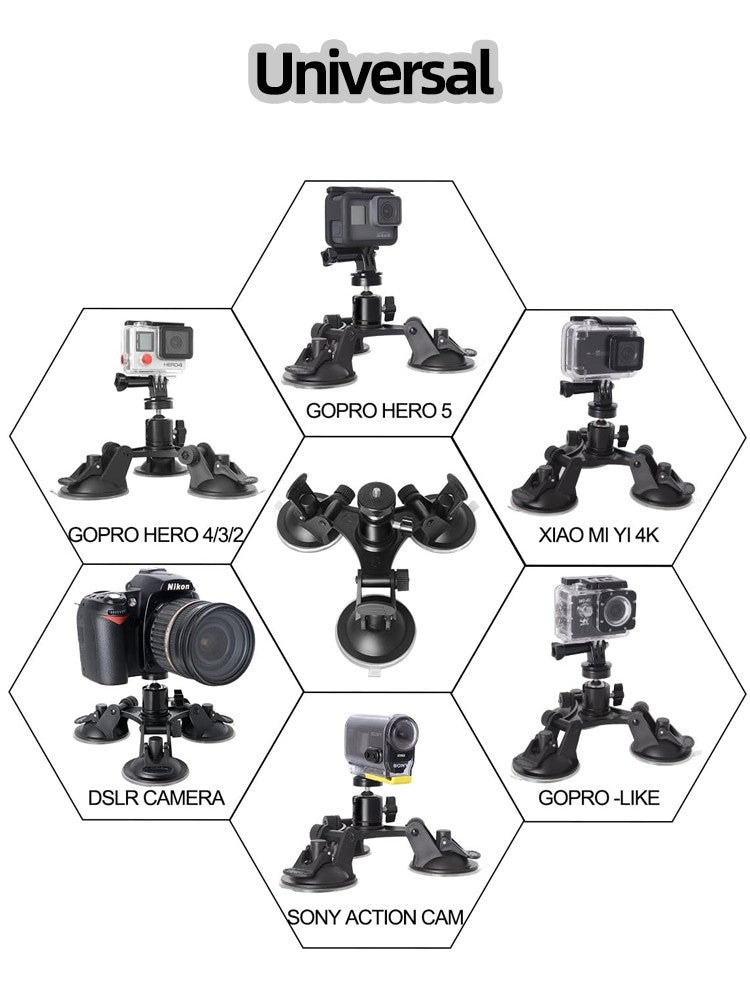 Soporte de ventosa para coche de 3 tazas, soporte fuerte para GoPro Hero 13 12 11 10 9 8 Insta360 SJCAM AKASO DJI Osmo, accesorios para Cámara de Acción