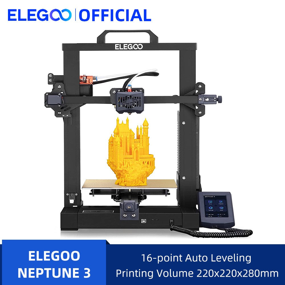 Impresora 3D FDM ELEGOO NEPTUNE 3 con Nivelación Automática, Pantalla Táctil HD Extraíble, Extrusor Metálico de Doble Engranaje 220x220x280mm