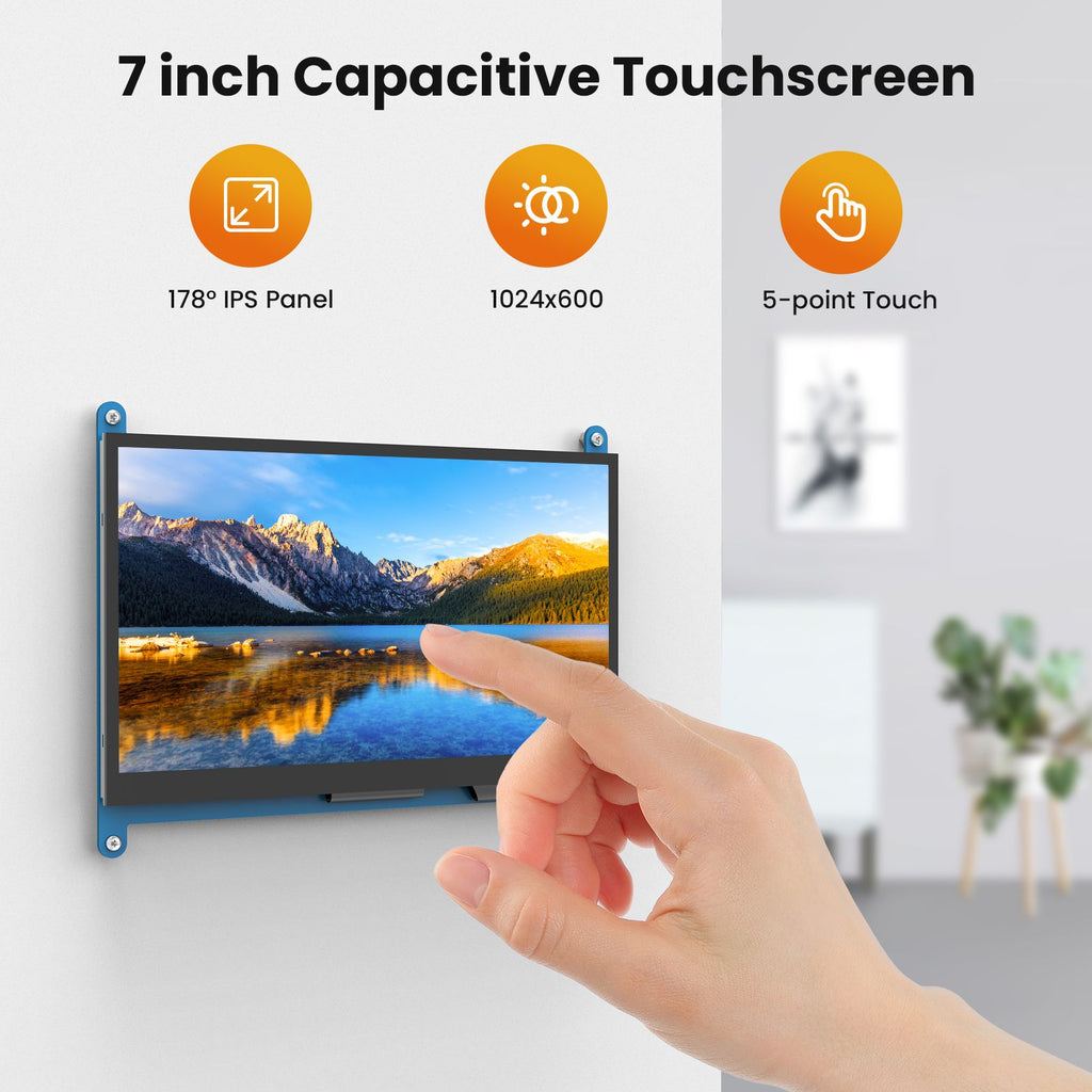 Miktver Monitor de pantalla táctil capacitiva de 7 pulgadas 5 puntos 1024x600 HD IPS pantalla compatible con Raspberry Pi 4/3/2/1/B/B+/A+, Win 10/8/7