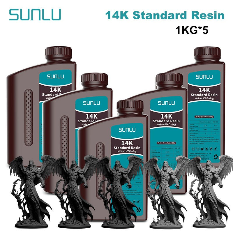 Resina SUNLU 5KG Standard Plus/14K, 1KG/Botella, Resina Fotopolímera de Curado Rápido UV de 405nm para Impresora 3D LCD