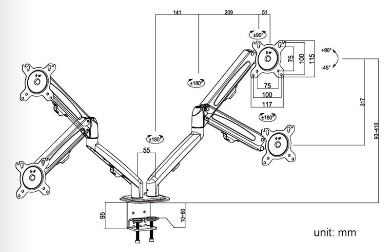 Hyvarwey-Soporte de escritorio para Monitor Dual G08-24, montaje para pantallas LCD de 13 a 27 pulgadas, rotación e inclinación, ajuste de dos brazos