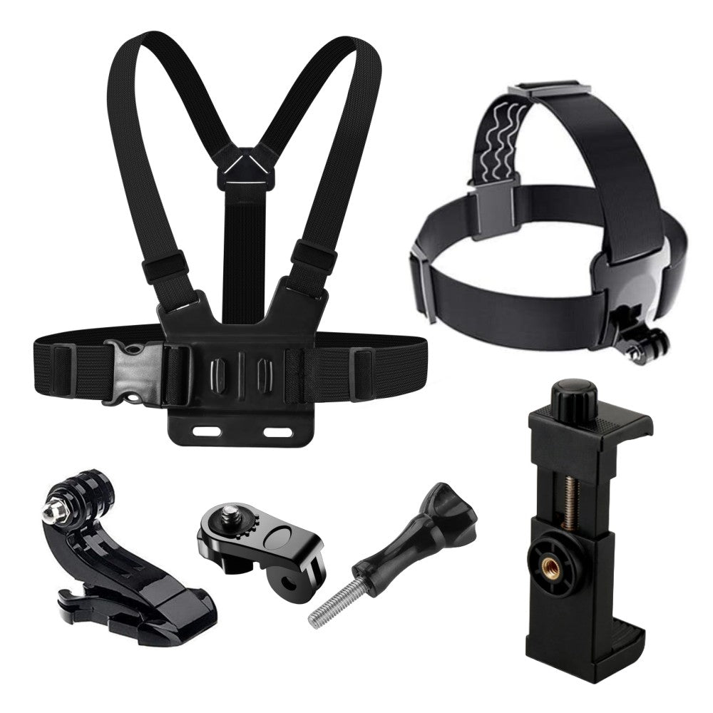 Kit de cámara de acción todo en uno, 6 uds., correa para la cabeza, soporte para correa para el pecho, ajustable para teléfono GoPro, Osmo, estabilidad mejorada, versatilidad