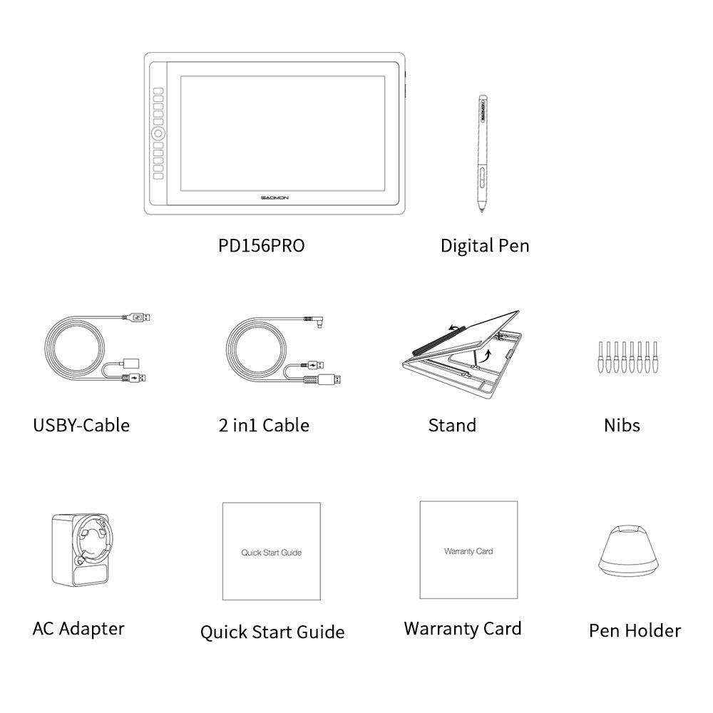 Pantalla gráfica GAOMON PD156PRO para dibujo, pantalla IPS HD totalmente laminada de 15,6 pulgadas con bolígrafo sin batería de 8192 niveles