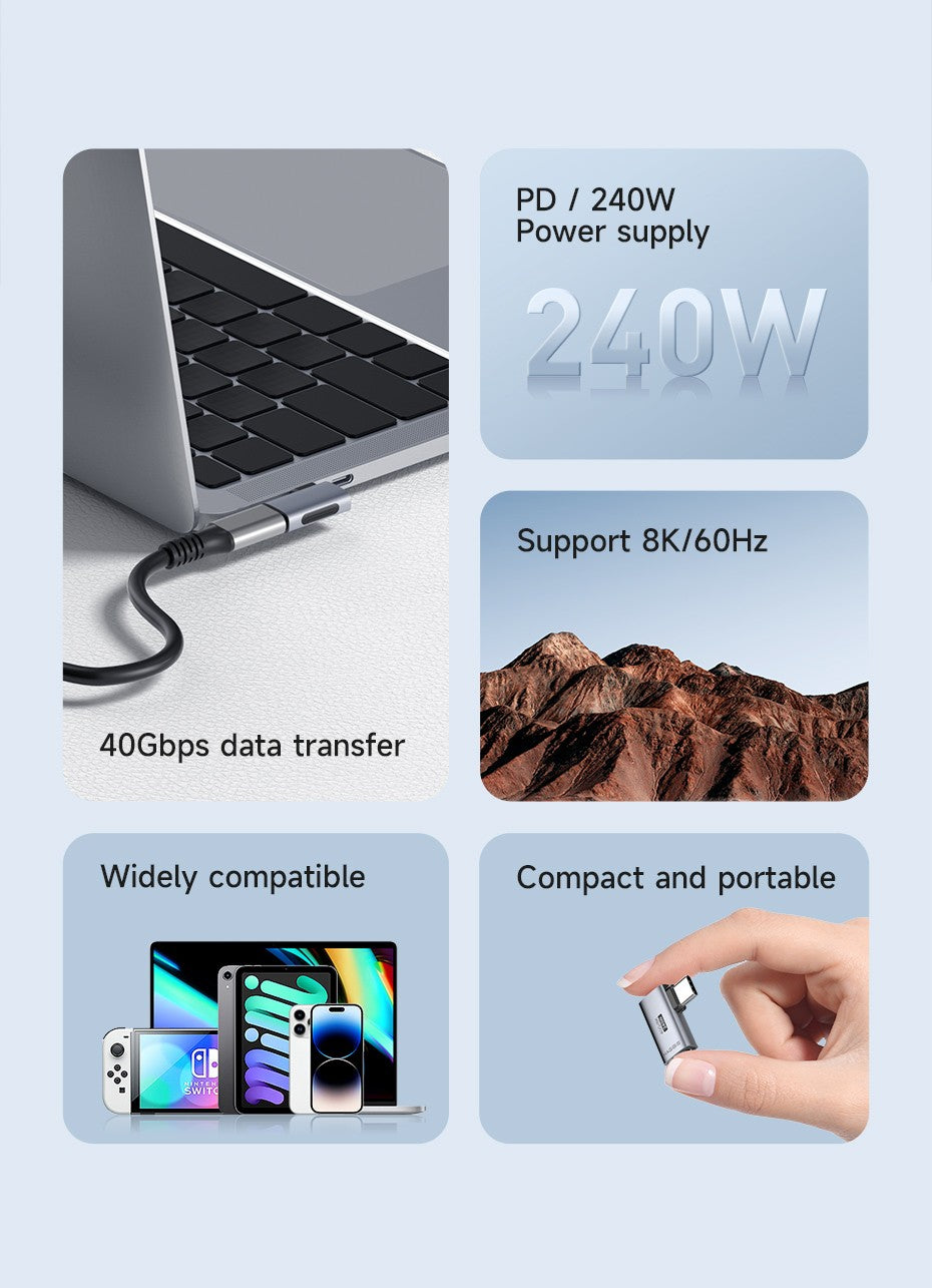 Hagibis-Adaptador USB C a C de 240W, 40Gbps, 8K, 60Hz, convertidor de 90 grados, adaptador USB4 para tableta Thunderbolt 4/3 MacBook iPhone 17 Pro