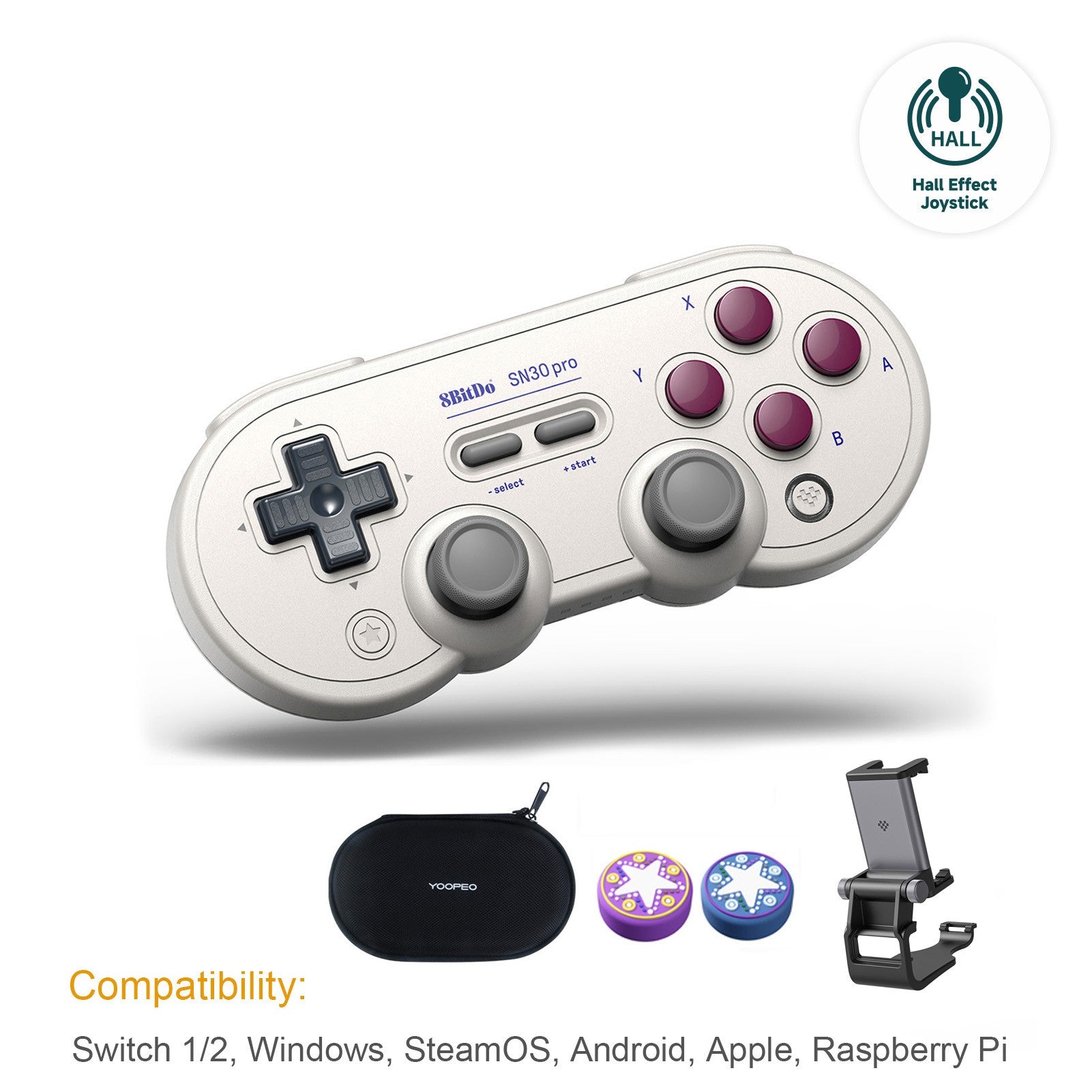 Control Inalámbrico para Juegos 8Bitdo SN30 Pro con Bluetooth y Efecto Hall para Switch 2, MacOS, Android, Raspberry Pi, Windows, Steam Deck