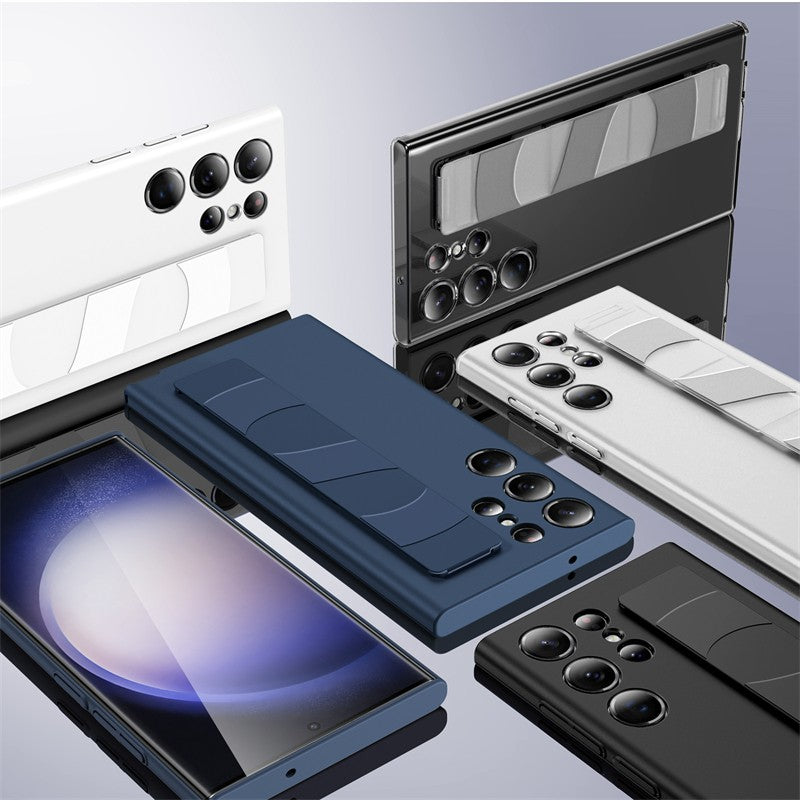 Funda de silicona elástica de lujo con correa para la muñeca para Samsung Galaxy S25Edge S24 S23 Ultra Plus, cubierta fina transparente mate para PC dura a prueba de golpes
