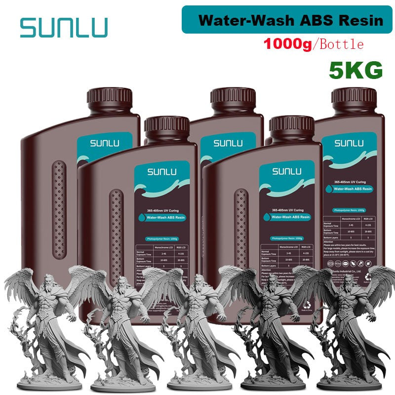 SUNLU 5KG lavado con agua ABS/resina de lavado con agua 395-405nm resina fotopolímero de curado UV resina de curado rápido para impresora 3D LCD DLP SLA